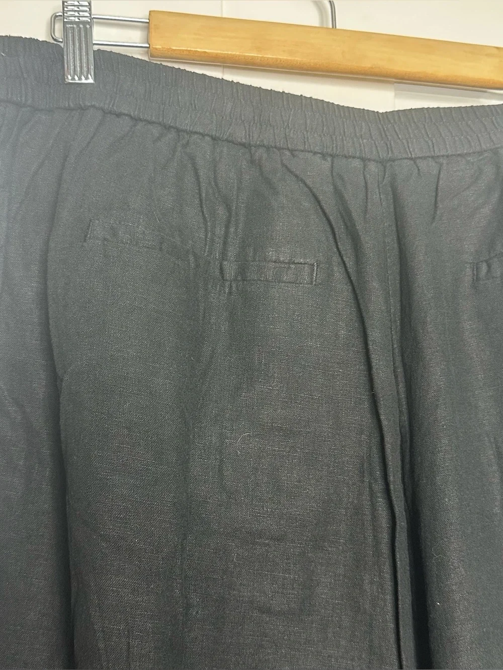 Banana Republic ANYDAY WIDE-LEG HIGH-RISE LINEN-BLEND CROPPED PANT XL Black